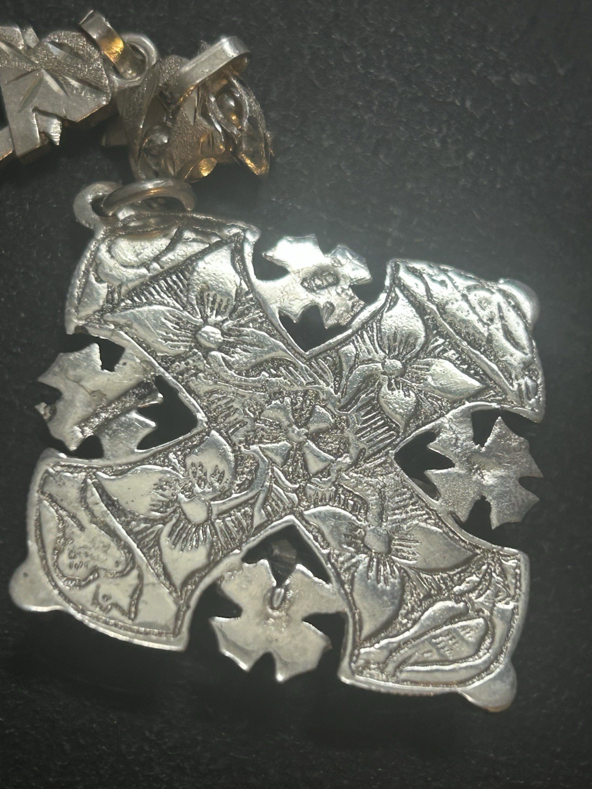 900 Silver Cross Key Chain Solid Silver Antique /… - image 6