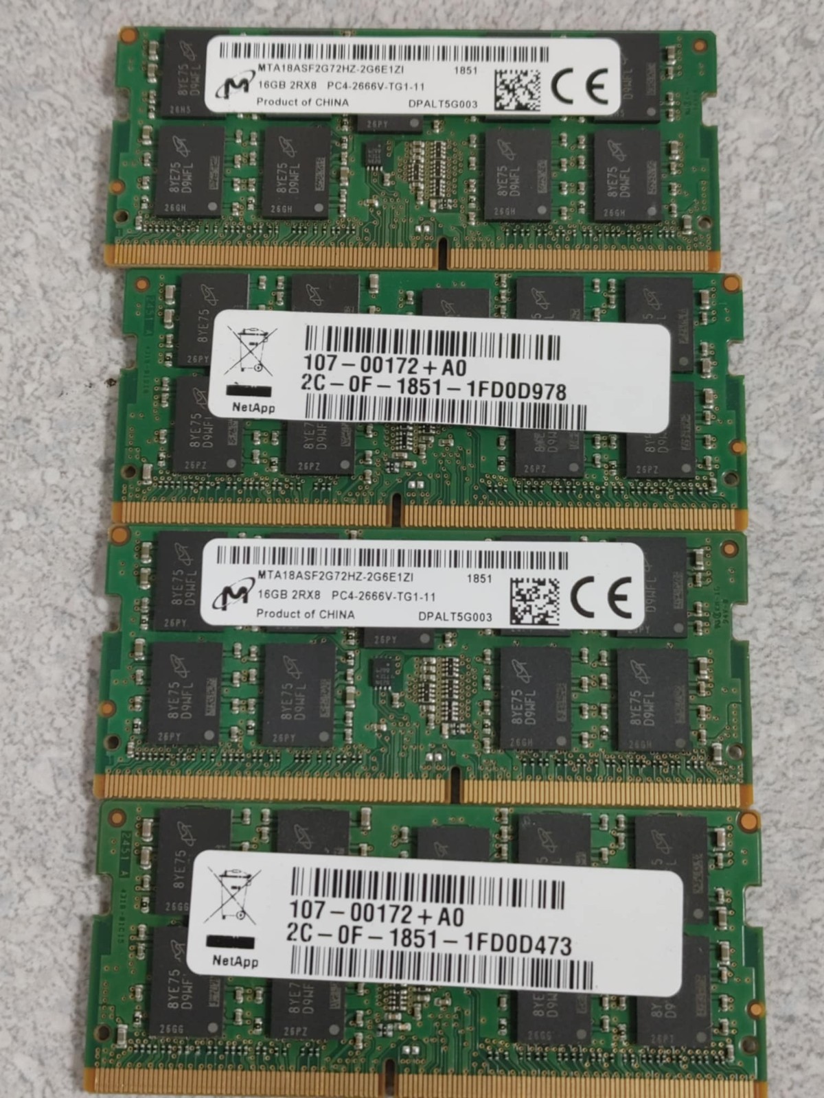 как выглядит Lot 4 NetApp 16GB 2RX8 PC4-2666V DDR4-21300 DDR4 SODIMM ECC Registered Ram фото