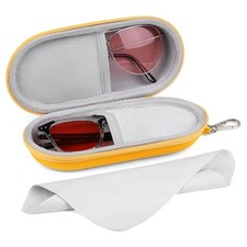 Double Eyeglasses Case Hard Shell Dual Glasses Case with Clip  Zipper Yellow