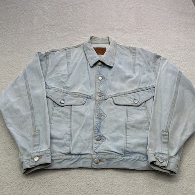 Vintage 80s Code Bleu Denim Jean Jacket Light Wash Chevron Stitch Size Small