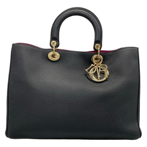 Christian Dior Tote Bag Diorissimo Black Leather Used From Japan
