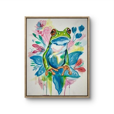 Frog Colorful Floral Sarah Rose Art Treefrog 14X11 ORIGINAL ART MODERN HOME