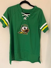 Women's Oregon Ducks Hockey Style Lace- Up V-Neck Jersey Size Large- NWOT