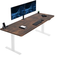 VIVO Electric 83” x 30” Stand Up Desk, Vintage Brown Top, Black Frame