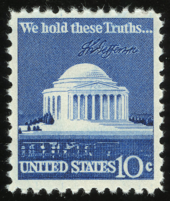 US #1510g 10¢ Jefferson Memorial Untagged Error Tagging Omitted F