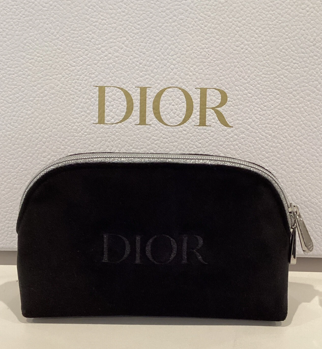 CHRISTIAN DIOR Pochette Velours Noir Sac à Main Cosmétique Pochette Maquillage Sac D Neuf