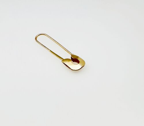 SINGLE Custom 14K Solid Yellow Gold Small Safety Pin Drop Earring 23x6mm (.9") - Picture 3 of 16