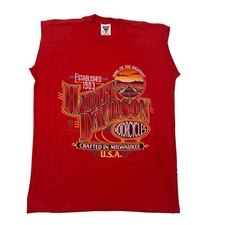 Vintage 80's Sleeveless Harley Davidson Motorcycle Shirt Adult Sz XL Red USA
