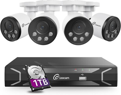 4MP Wired 4Pks Security Camera System 5MP PoE 8CH H.265+NVR 1TB HDD AI, 1496