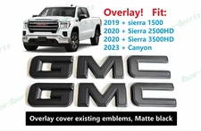 OVERLAY Front Rear Matte Black GMC Emblem 2019+ Sierra 1500 2500HD 3500HD Canyon