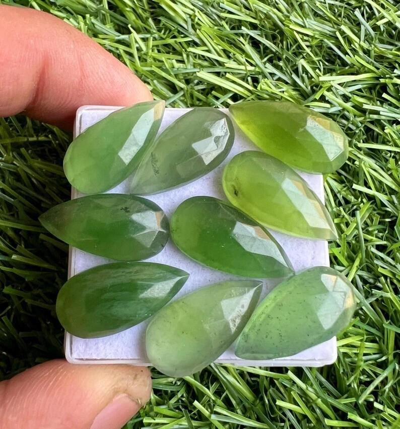 Natural Serpentine 10x20mm Pear Rose Cut Faceted Cabochons 10Pcs Lot #S61 - Image 2 of 3