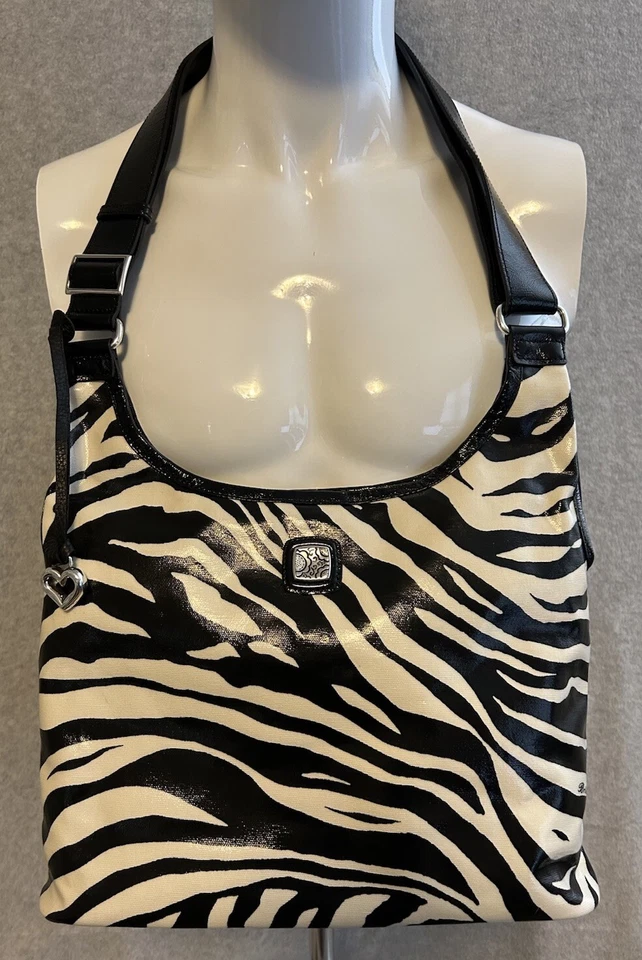 Brighton Black & White Zebra Print Tote Handbag Coated Canvas Strap