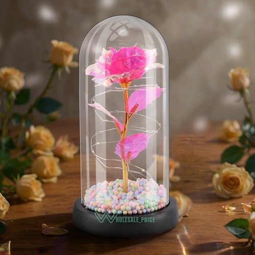 Enchanted Rose Flower Forever In Glass Dome LED Light Valentine's Day Gift Decor - Picture 171 of 278