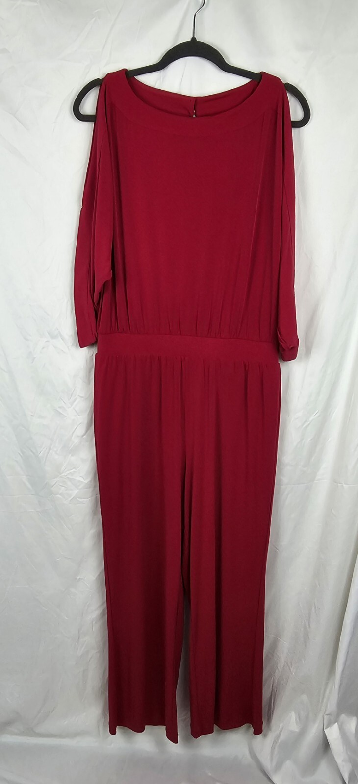 Chico's Solid Red Jumpsuit Blouson Cold Shoulder … - image 2