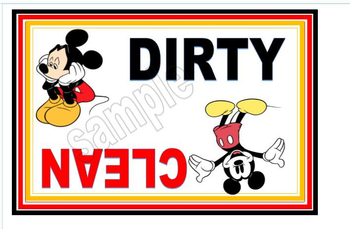 XL Disney inspired Mickey Mouse dishwasher magnet clean dirty sign