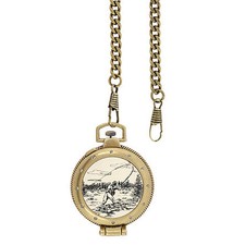 Elgin Men's Antique style look Pocket Watch with Fisherman on Cover