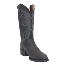 Men’s Genuine Leather Round Toe Embroidered Mid Calf Cowboy Boot