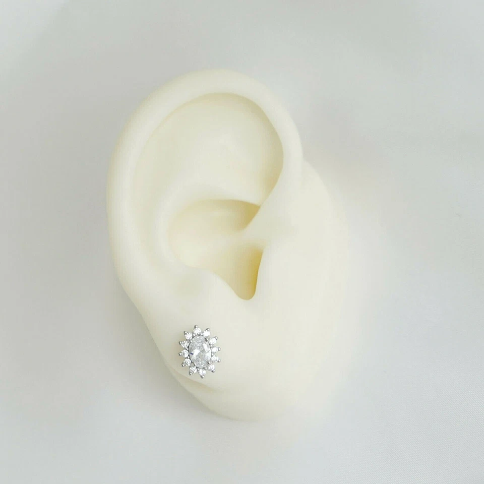 Argento Sterling Bianco Trasparente Grappolo Ovale Cz Orecchini a Lobo 4x6mm - Immagine 4 di 4