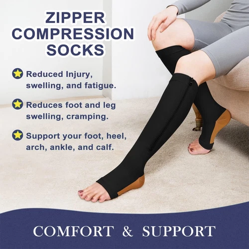 Calcetines de compresión con cremallera de cobre soporte para piernas medias cremallera hombres mujeres 20-30 mmHg - Imagen 8 de 24