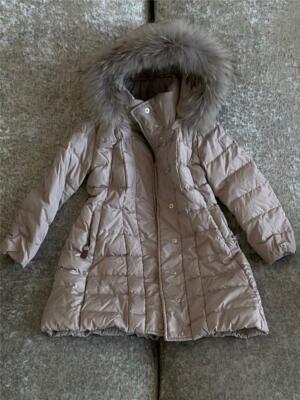 MONNALISA Girls Grey Down Coat Jacket Detachable Fur Hoodie Hood 4