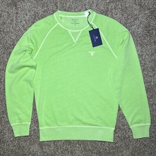 GANT Men  s Sweater Crew Neck SUN BLEACHED Green Cotton Pullover L/S Size S NWT