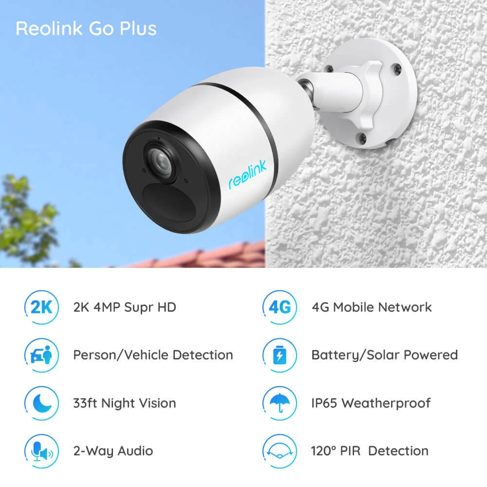 Reolink GO PLUS 2K 4MP 4G LTE CCTV Person Detection Security