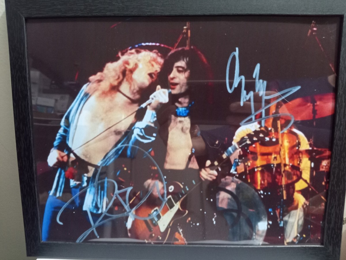 Framed LED ZEPPELIN Robert Plant Jimmy Page Signed 8x10 Photo
