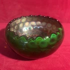 Vintage Fenton Coin Dot Green Carnival Glass Bowl Scalloped Sloped Top Edge (R2)