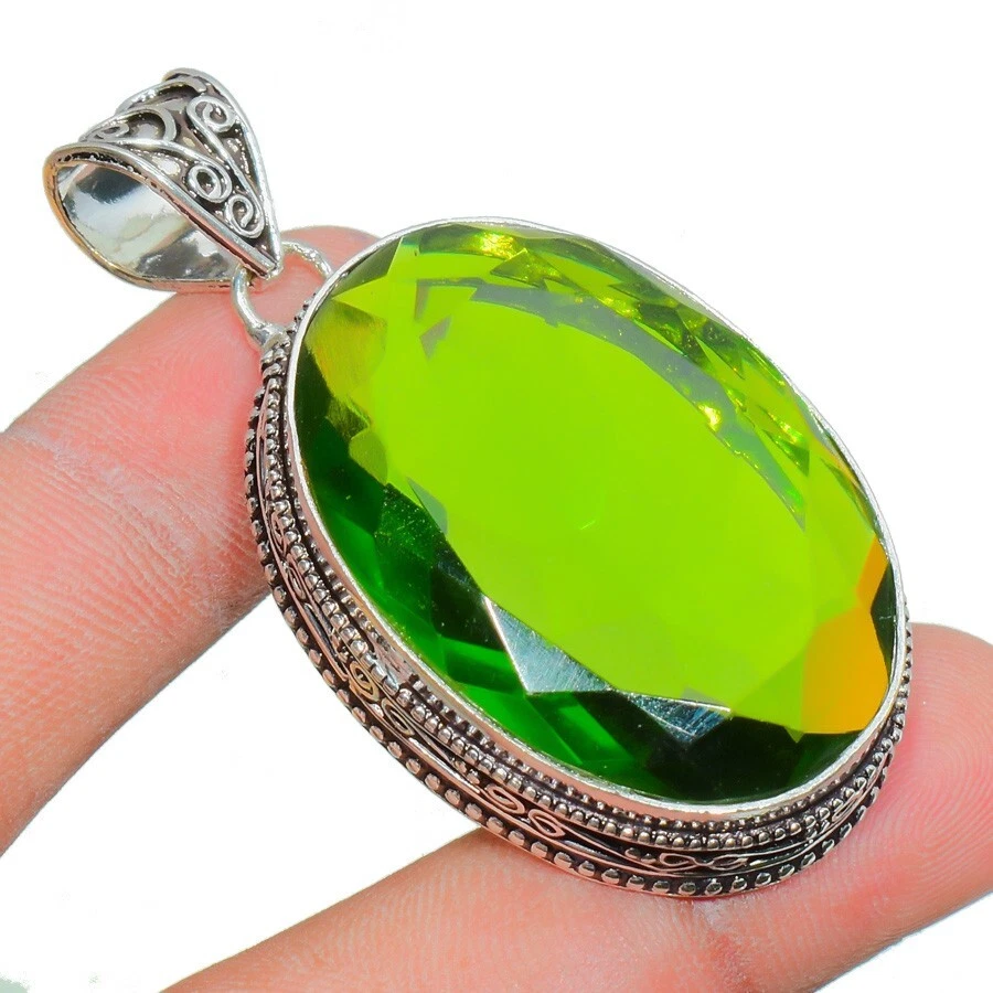 Green Peridot Gemstone Handmade 925 Sterling Silver Oval Cut Jewelry Pendant J22 - Image 3 of 4