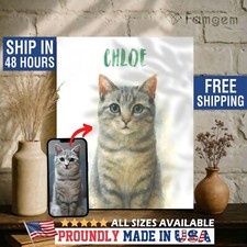 Custom Pet Portrait Canvas Print Watercolor From Photos Personalized Cat Dog