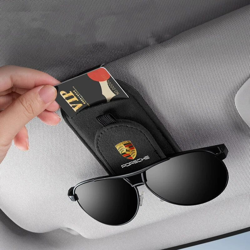 Car Sunglasses Holder For Porsche Magnetic Emblem Ticket Card Clip Storage Mount - Image 3 of 4