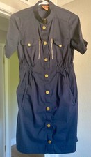 TORY BURCH Navy Cotton Blend Shirtdress Dress with Gold Tone Snap Buttons Size 4