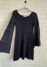 Zara Black Knitted Dress Cotton knit Flared Hem Dress Long sleeved U.K. 10