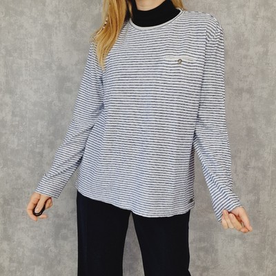 No Excess Ringelshirt L 40 Gestreift Weiß Blau Leinen Baumwolle LA Langarm