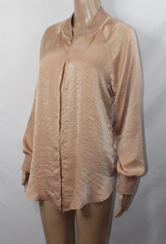 H.I.P. Beige Gold Shimmer Jacket Open Front Asymmetric Hem Long Sleeves L - Picture 2 of 6