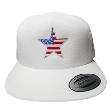 Star Patriotic Direct Embroidered Snapback Mesh Flat Bill Trucker Hat