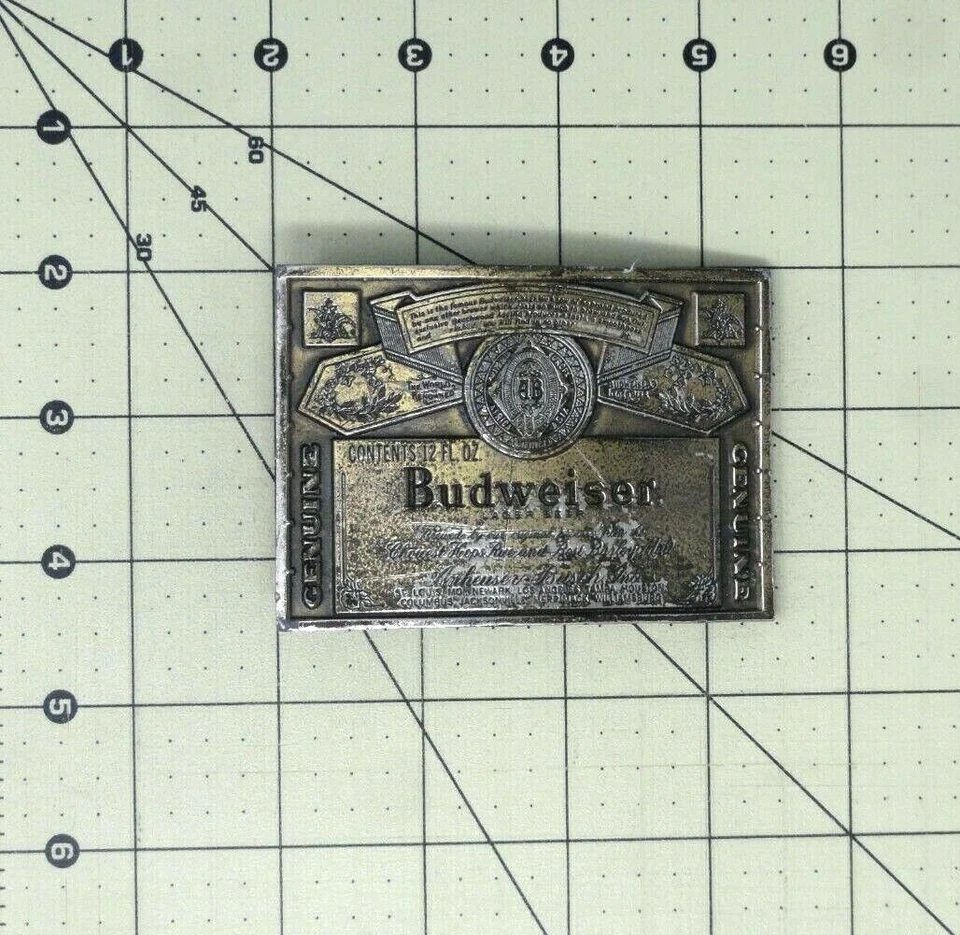 Cerveza Budweiser 12 oz Etiqueta Promo Hebilla de Cinturón Vintage Años 70 Lewis Hebillas .CPA323 Foto 3 de 4