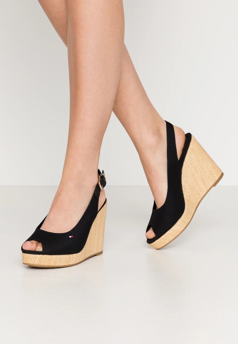 Tommy Hilfiger ICONIC ELENA SLING BACK WEDGE High Heeled Sandals Black UK 8  | eBay UK