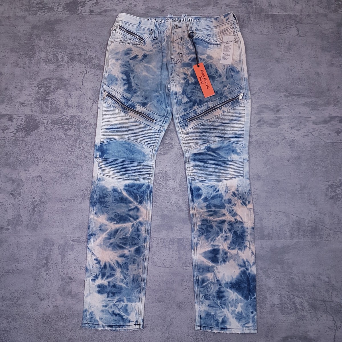 ROCK REVIVAL Daviday Moto Acid Wash Straight Distressed Jeans Mens