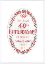 Cross stitch card for a Ruby Wedding Anniversary -40-  complete kit on 16 aida