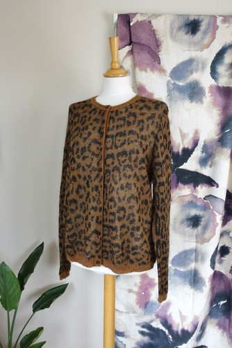 BNWT MAX MARA STUDIO Brown leopard print Mohair & Wool blend cardigan size XL - Picture 4 of 13
