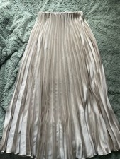 F&F Beige Polyester Satin Pleated Midi Skirt UK 6, High Rise, Elastic Waist
