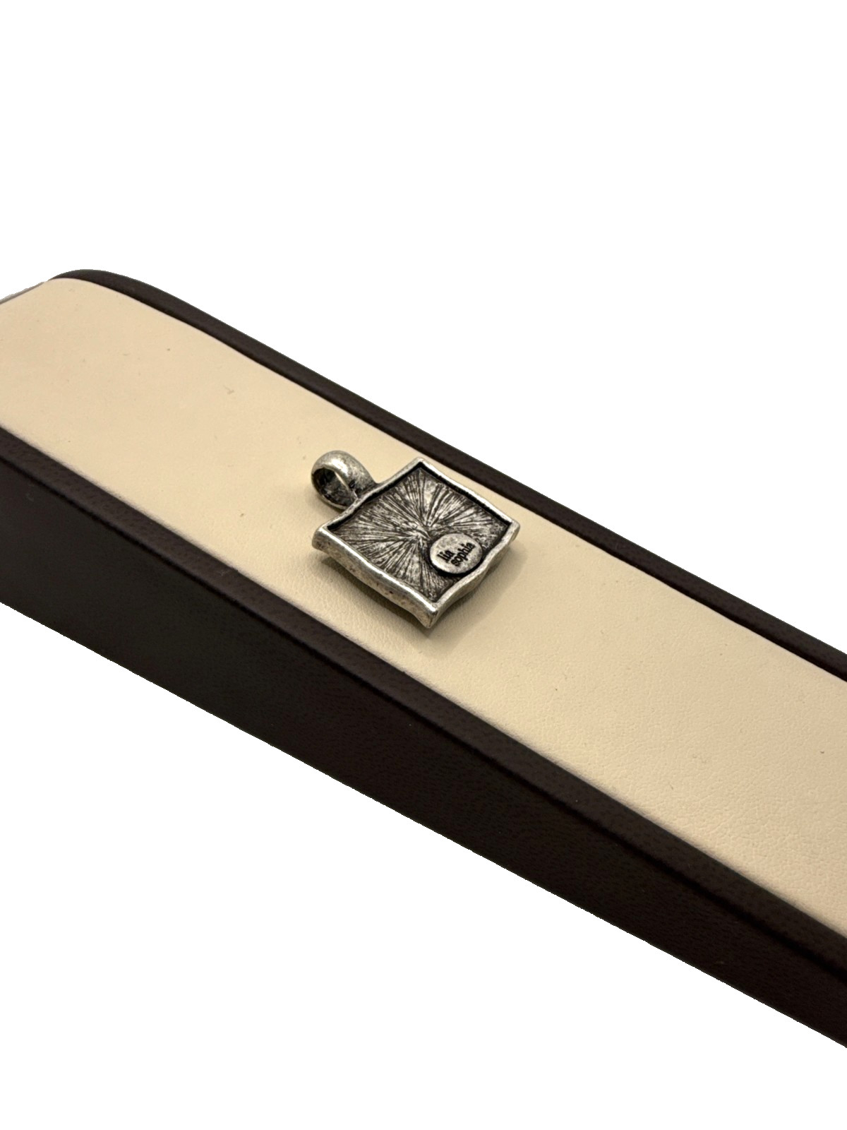 Antique Silver Plated Rectangular Pendant with bl… - image 2