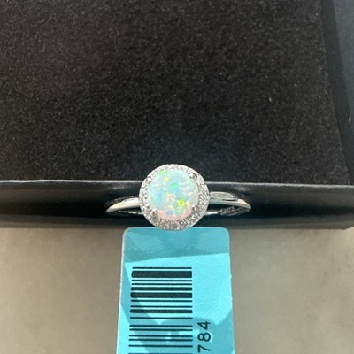 Sterling Silver White Opal Halo Ring Size 8