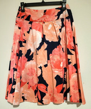 INC International Concepts Women's Floral Midi Skirt Navy Peach Belted Pockets 0
