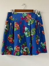 Maeve Anthropologie Garden Days Floral Mini Skirt 12P Blue Zip Pocket Anthro