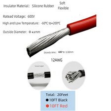 12AWG Silicone Wire20ft, Ultra Flexible 12 Gauge Stranded Wire, Tinned Copper...