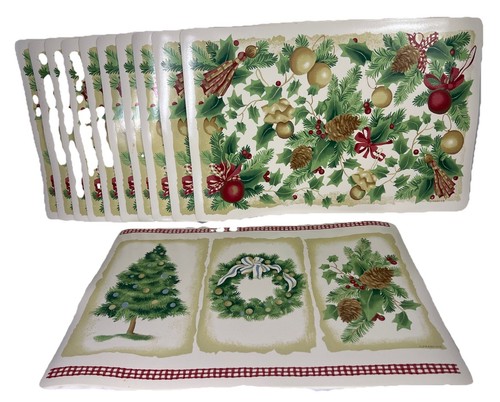 Menge 10 + 1 Franco Weihnachten Urlaub Tannenzapfen Stechpalme Ornament Vinyl Tischsets - Bild 1 von 5