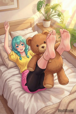 Maya and Teddy Bear 24x36 No Frame Pin Up Cute Model Wall Art
