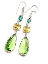 Green Onyx  Handmade Gemstone 925 Sterling Silver Jewelry Earring Size-2.4''